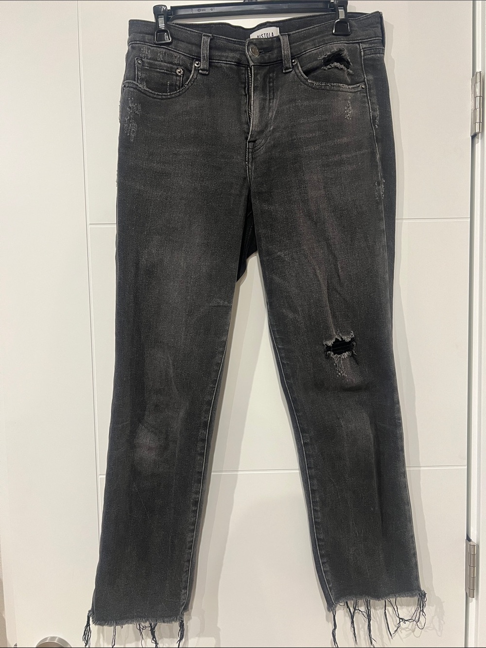 Pistola Distressed Straight Leg Black Jeans